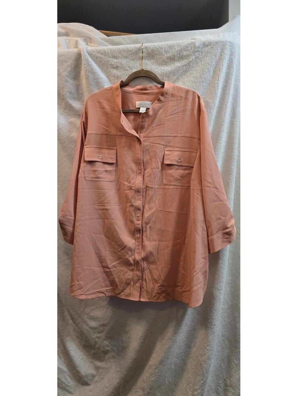 CJ Banks peach roll tab sleeve blouse